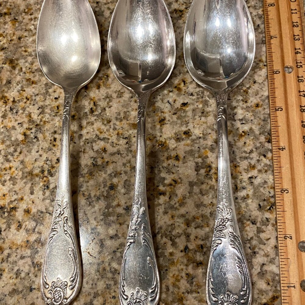 Vntg 1960 USSR Soviet ornate silverplate melchior cupronickel 3 dinner spoon EUC
